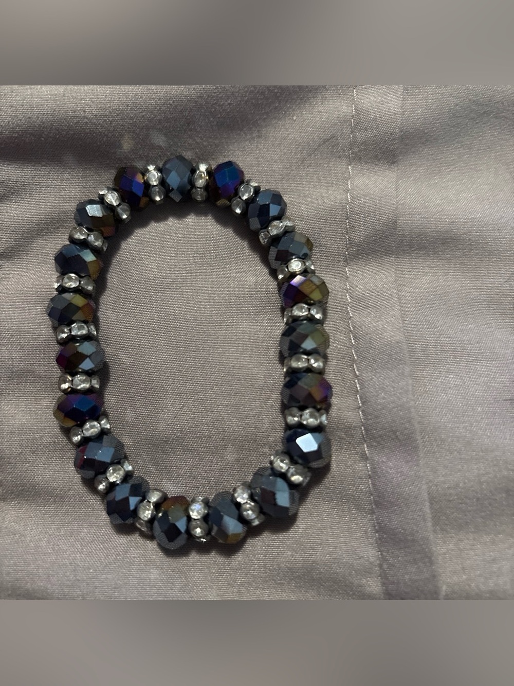 Retro Iridescent Hematite Faceted Bead Stretch Bracelet - Women Jewelry